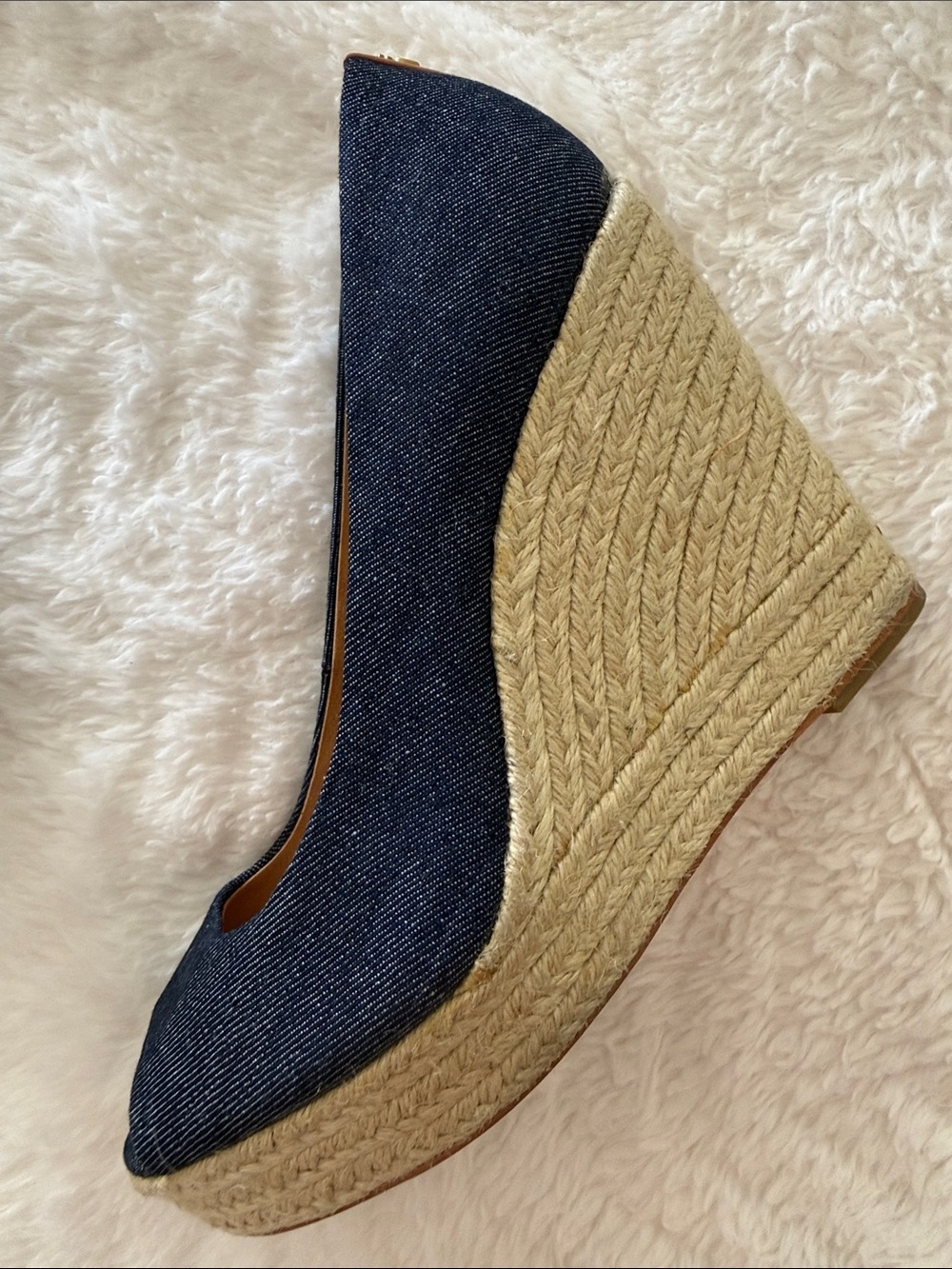Coach Denim Peep-Toe Espadrille Wedge in Navy - Picture 13 of 13